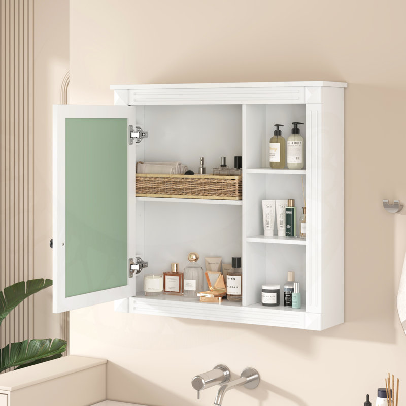 Armoire à pharmacie murale avec miroir, organisateur de rangement durable en panneau de fibres à densité moyenne, peu encombrante et élégante