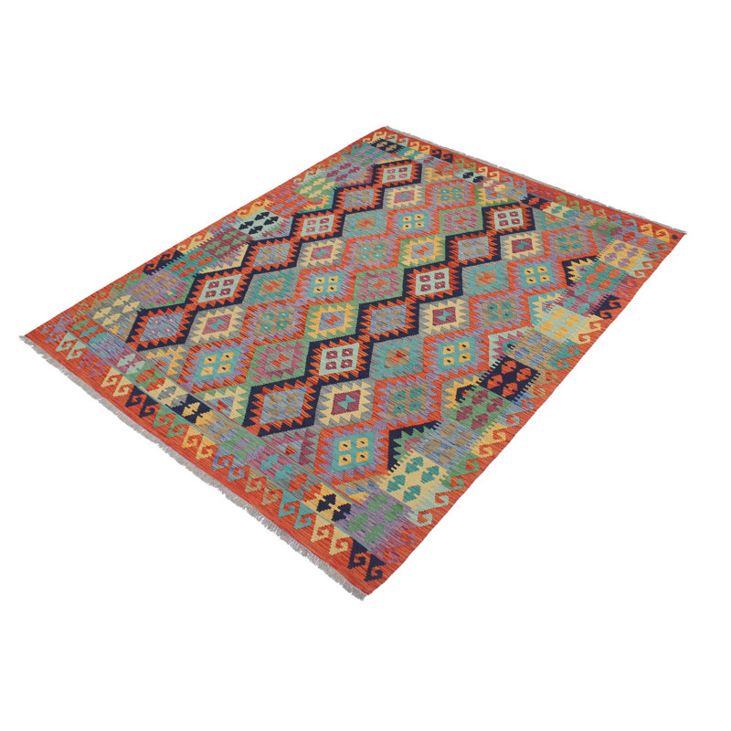 Tapis rouille / bleu en laine noué à la main de 5 pi 9 po x 8 pi Cedor Southwestern