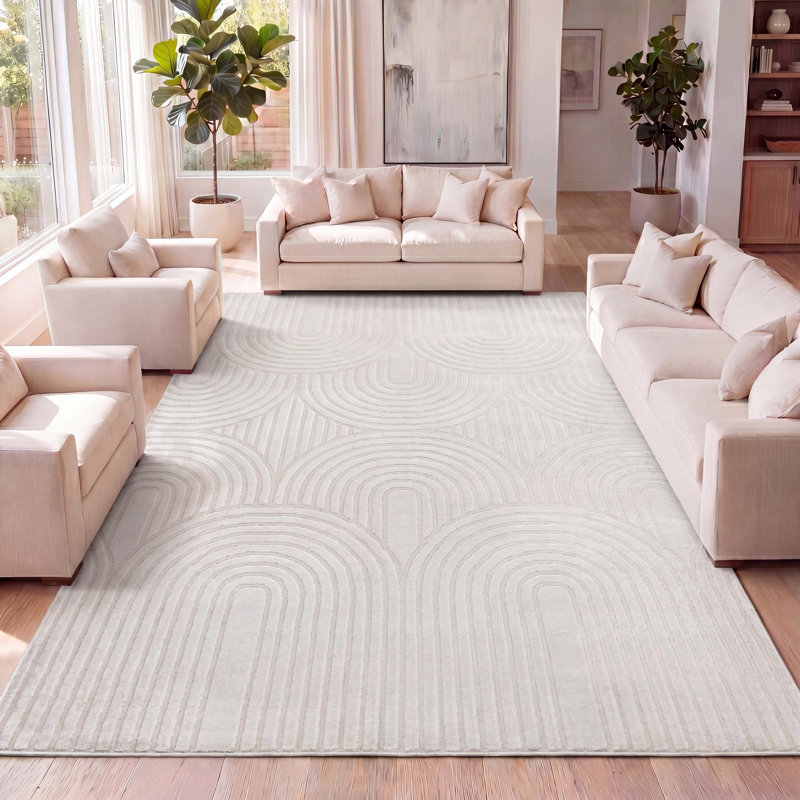 Tapis blanc / crème Megane MidCentury Art Deco, Rectangle 7 pi 10 po x 10 pi