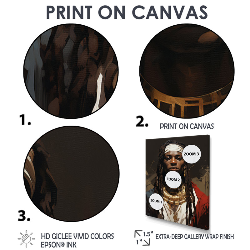Portrait d'un homme royal africain - mode, art mural, salon, Toile avec cadre flottant noir, H 32 po x l 24 po x P 1 po