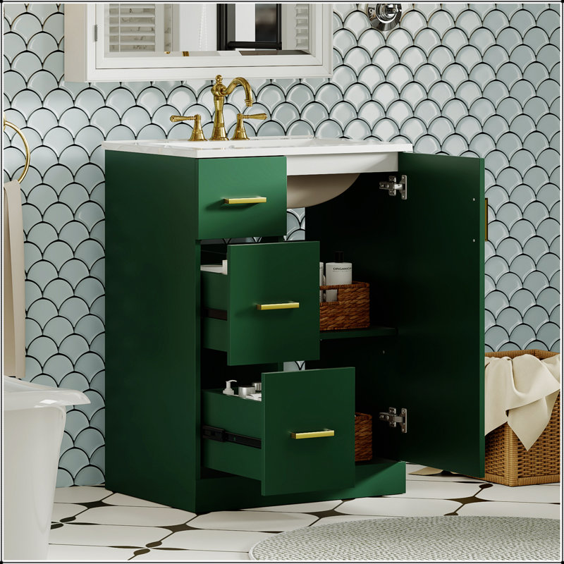 Meuble-lavabo moderne de 24 pouces avec lavabo, tiroirs spacieux, porte à fermeture en douceur et lavabo encastré pour espaces compacts