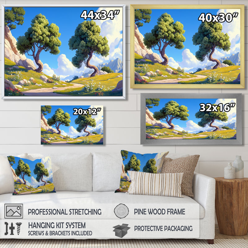«The Swaying Cypress Pointillism», art mural Van Gogh, H 16 po x l 32 po, Reproduction avec cadre flottant, Doré
