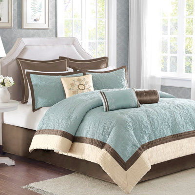 Édredon très grand lit bleu Charmeuse, avec coussins décoratifs 9 pièces Charmeuse pour lit, trois taies décoratives brodées et européennes