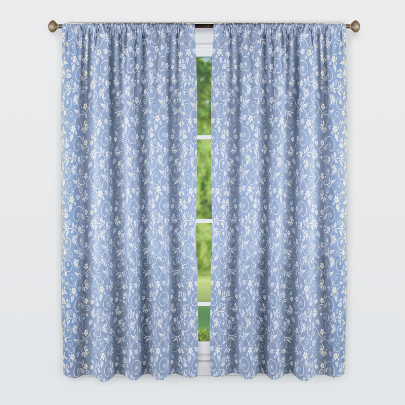 Panneau de rideau semi-transparent en microfibre, Bleu, L 52 po x L 63 po