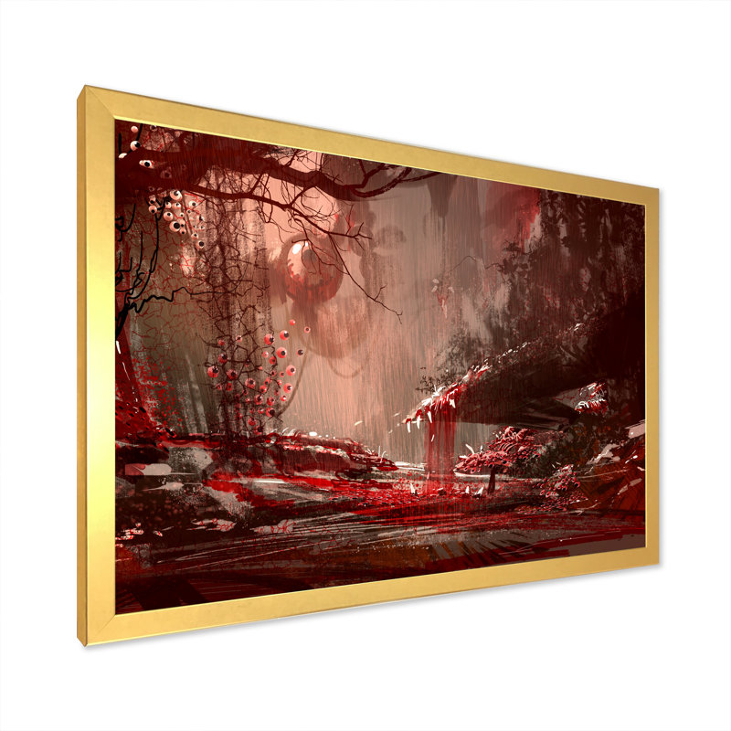 Jeu vidéo sanglant - reproduction sur toile, Cadre doré à coins fermés, H 30 po x l 40 po x P 1,5 po