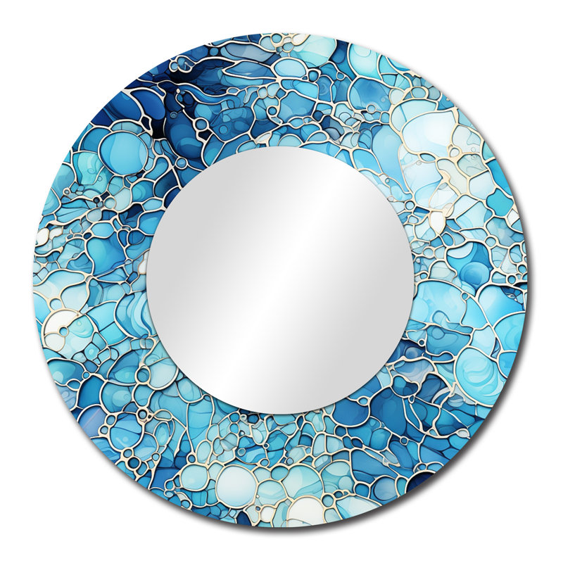 Ocean Blue Mosaic Turquoise - tropical  Mirror, Blue Unique Wall Mirror, Printed Metal Art, 29" x 29", Round