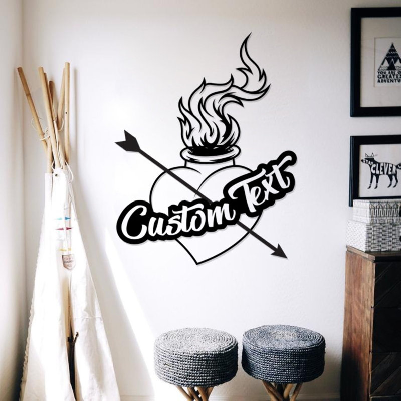 Décoration murale en métal avec cœur personnalisé avec votre texte personnalisé, H 30 po x l 23 po x P 0,5 po, Oui, Noir mat