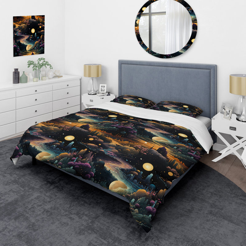 Ensemble de housse de couette Landscape In Space Pattern, Housse de couette pour très grand lit et 2 très