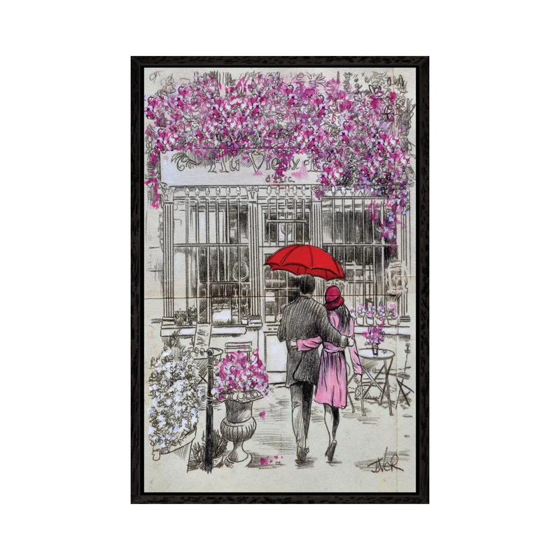 A Little Walk To The Cafe by Loui Jover - Painting on Canvas, Black Floater Framed, 66.04cm H x 45.72cm W x 3.81cm D