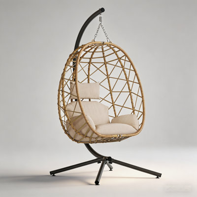 Switte Modern Freestanding Woven Rattan Egg Swing Chair with Stand, 400 lb Capacity