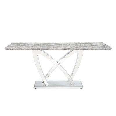 Table 70 po en faux marbre avec base et grain, gris argenté, peut être utilisée comme base de café, présentoir
