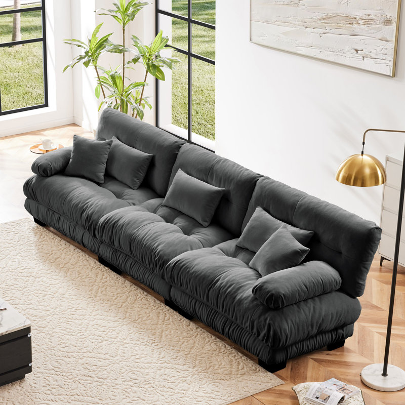 Canapé en chenille, Gris, H 35,4 po x l 133,8 po x P 36 po, 3