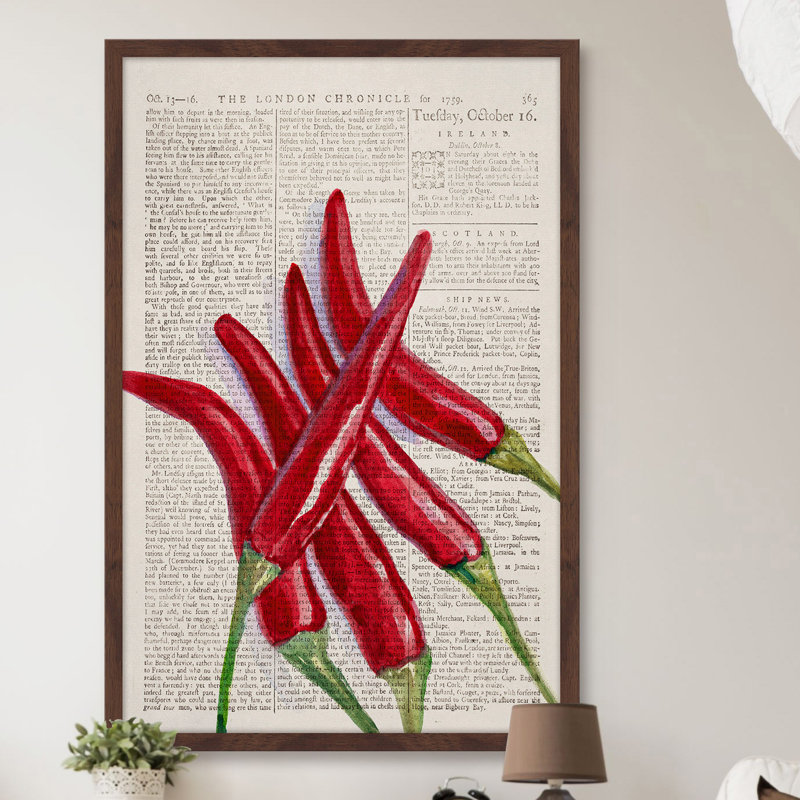 Red Hot Chilies Vertical Dark Brown Framed Print
