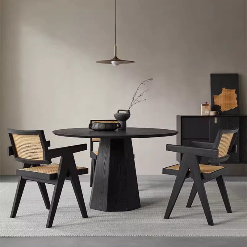 Black Round Solid Wood Dining Tables, 29.53"H x 47.24"L x 47.24"W