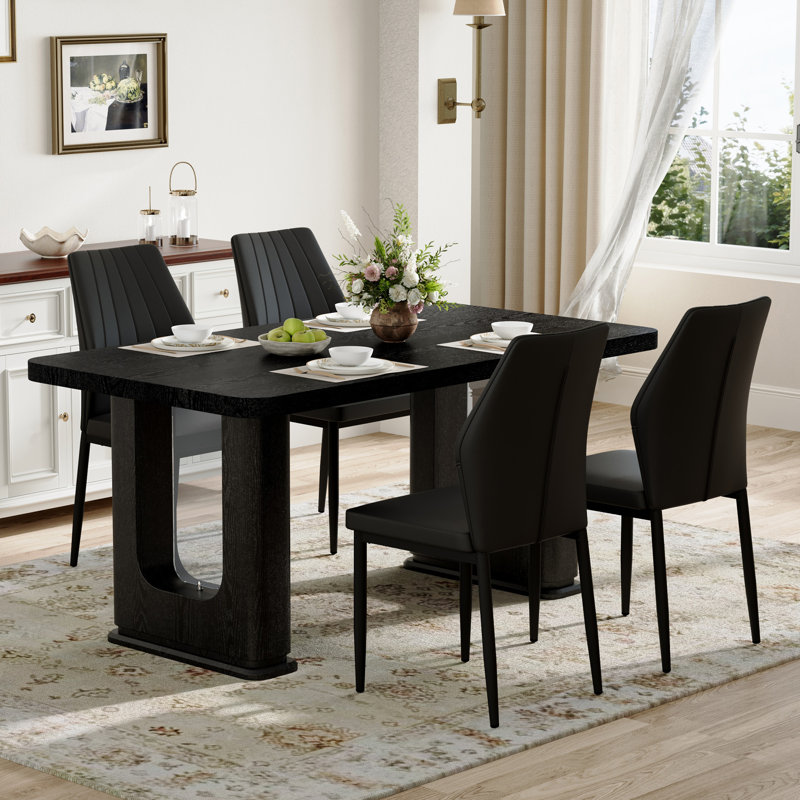 Ensemble de salle à manger moderne, table et chaises de cuisine en panneau de fibres à densité moyenne de 64,5 po avec accents en verre trempé, chaises rembourrées et pieds en métal