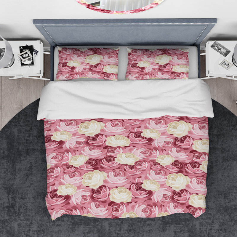 Ensemble de housse de couette designart fleurs, Housse de couette très grand + 2 taies décoratives