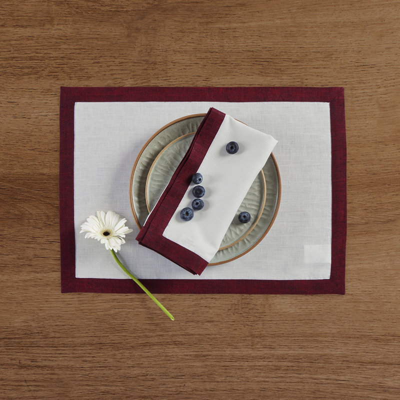 Classic - 100% Pure Linen Dinner Napkins, Red Garnet/White