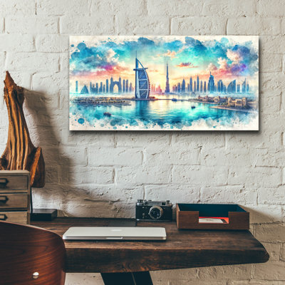  Art mural en verre acrylique «Dubaï Watercolor» par Rey Klimt