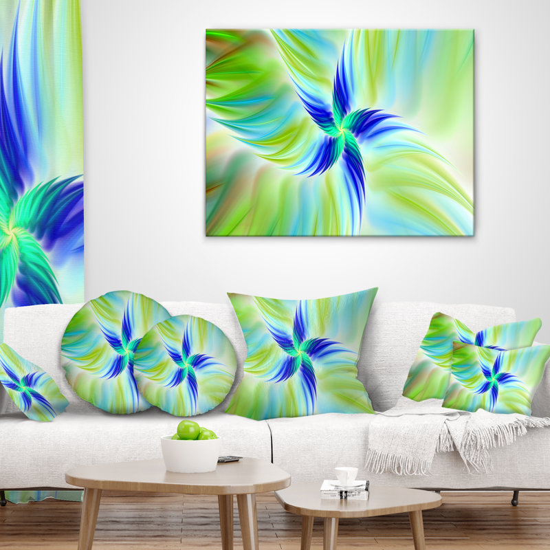 Énorme fleur verte rotative - coussin à imprimé floral, 16 po x 1 po, Coussin décoratif