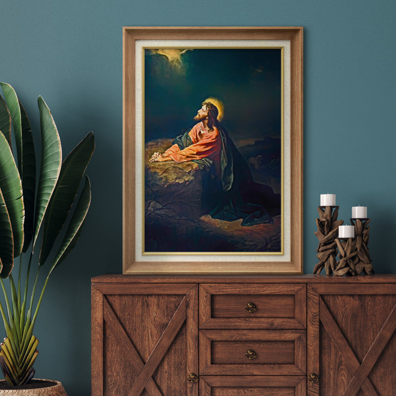 Christ in Gethsemane, H 36 po x l 26 po x P 1,5 po, Natural Premium Frame
