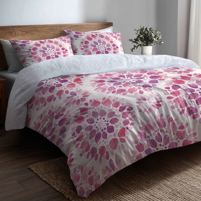 Ensemble de literie à motif abstrait 3 pièces - Ensemble de housse de couette moderne bohème rose et mauve
