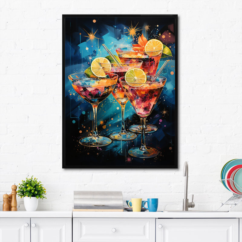 Dazire Cocktail Cocktail Confetti V sur toile, H 20 po x l 12 po x P 1 po, Cadre flottant noir