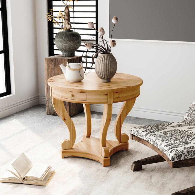 Table d'appoint de style Mid-Century moderne avec pieds courbés et rangement pour la décoration intérieure, tiroirs de salon rustiques en bois naturel,
