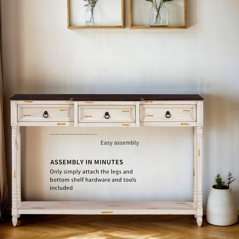Entryway Console Table With Drawers And Bottom Shelf – Space-Saving Sofa Table With Extra Storage And Projecting Drawers