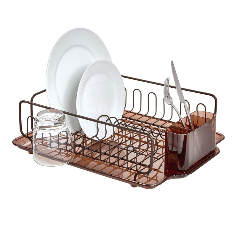 Bronze Foldable Metal Dish Drainer with Utensil Cup
