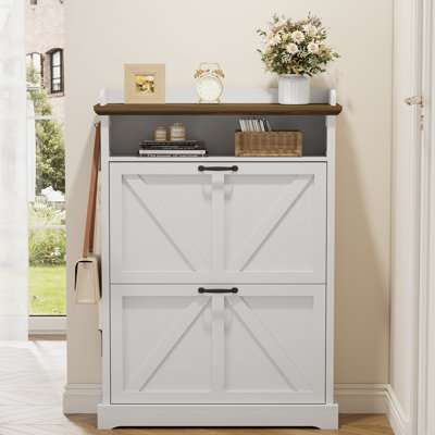 Armoire à chaussures avec 2 tiroirs rabattables, armoire à chaussures Farmhouse