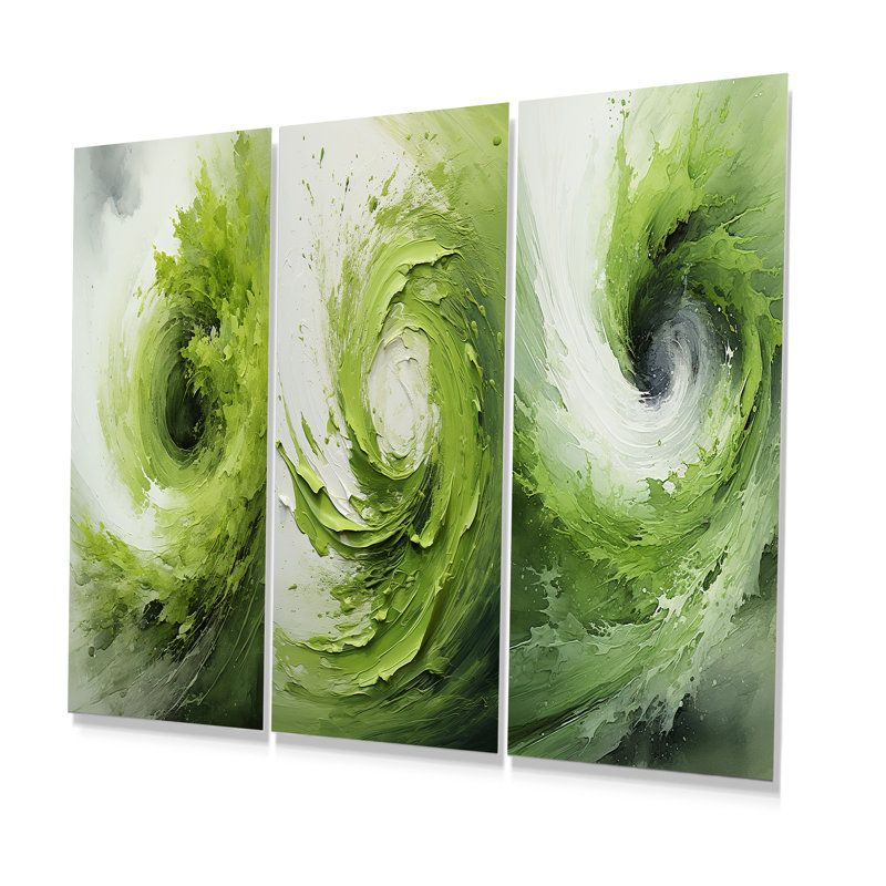 Ensemble de salon vert et blanc avec spirale abstraite I - spirales abstraites en métal, H 32 po x l 48 po