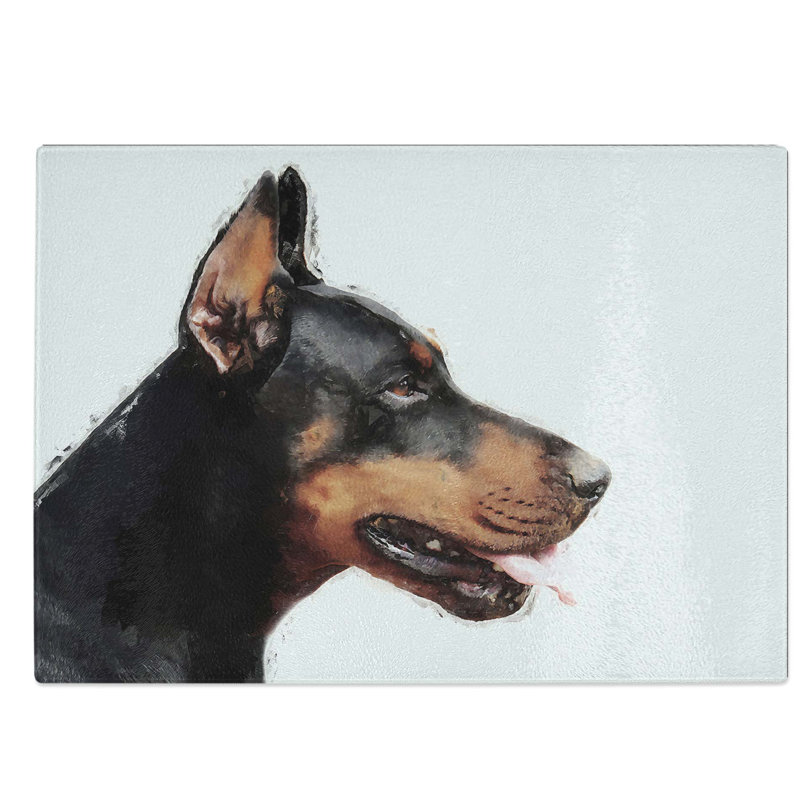 Glass Magnificent Doberman Dog in Abstract Chopping Board, 39 cm W x 28.5 cm L
