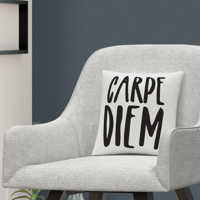 Coussin décoratif à rayures ABC typographique Carpe Diem