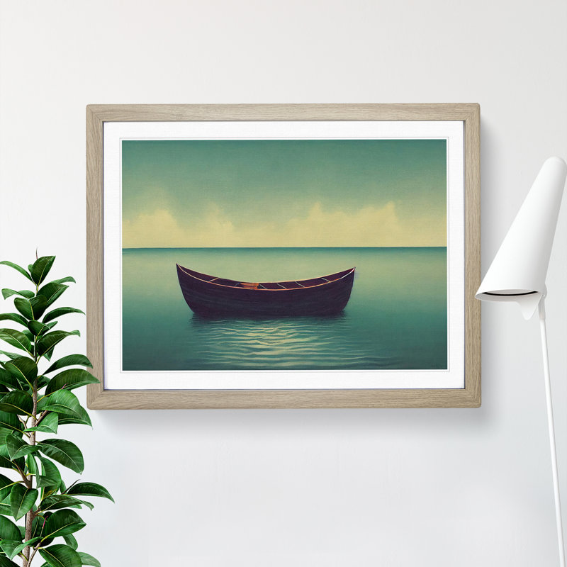 Wooden Boat - Single Picture Frame Painting, 46cm H x 64cm W x 2cm D, Oak