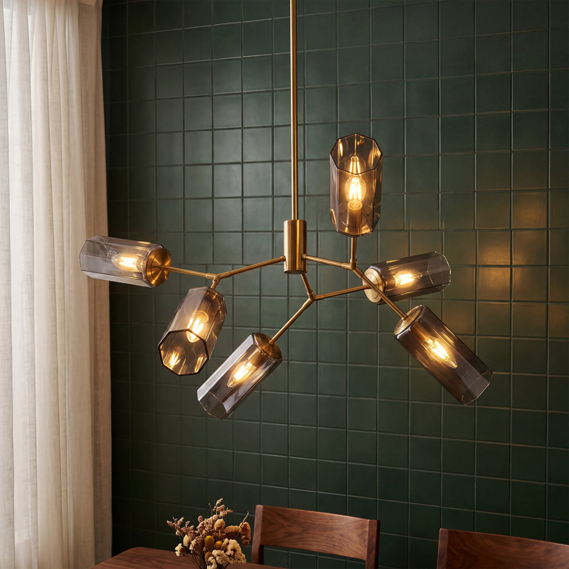 Modern 6-Light Smoky Polygon Chandelier