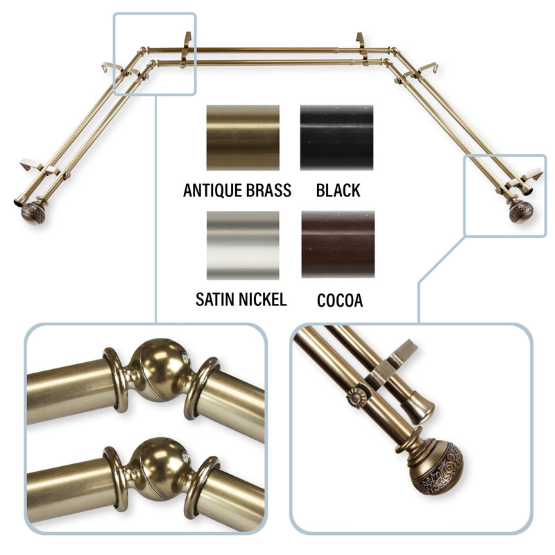 Ensemble de tringle à rideaux double et quincaillerie pour fenêtre Solon Bay, Laiton antique