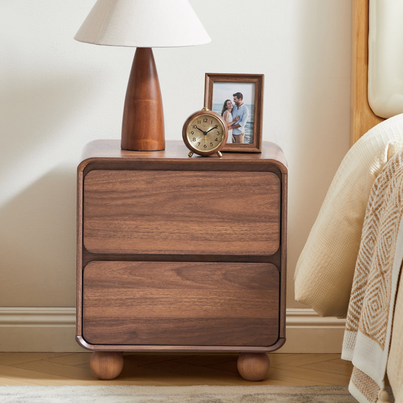 End Table With 2 Drawers, Walnut