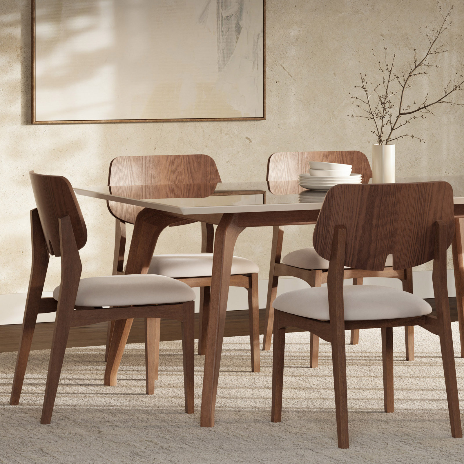 Ena Dining Table, Off White, 29.5" H x 70.75" L x 39.25" W