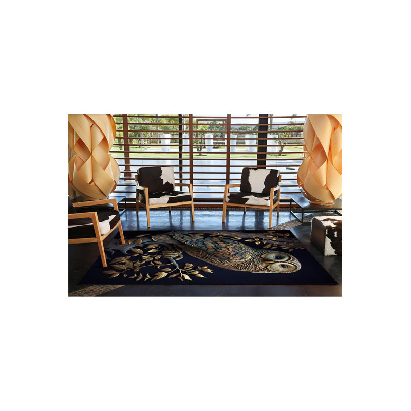 Tapis décoratif à motif de hibou foncé lavable à la machine, Sous-tapis rectangulaire de 3 pi 3 po x 4 pi 11 po