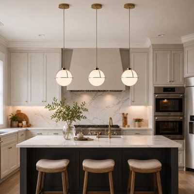 Nacre - Light 6.9” LED Single Globe Dimmable Pendant Light with Frosted Glass & Polished Brass Accent, 135" Height Adjustable Kitchen Island Pendant