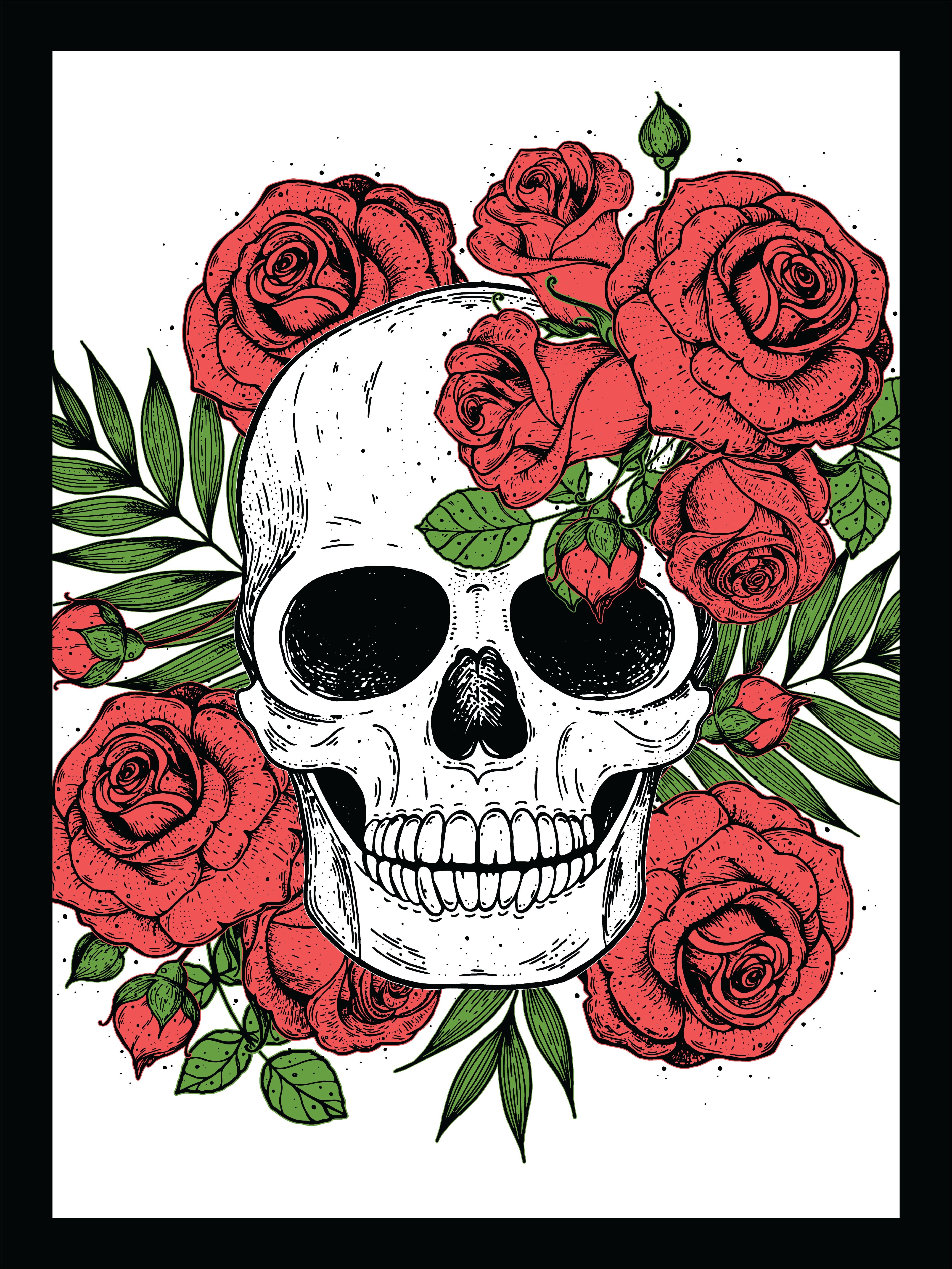 Venice Beach Collections Features SKULL WITH ROSES LINE ART - 14