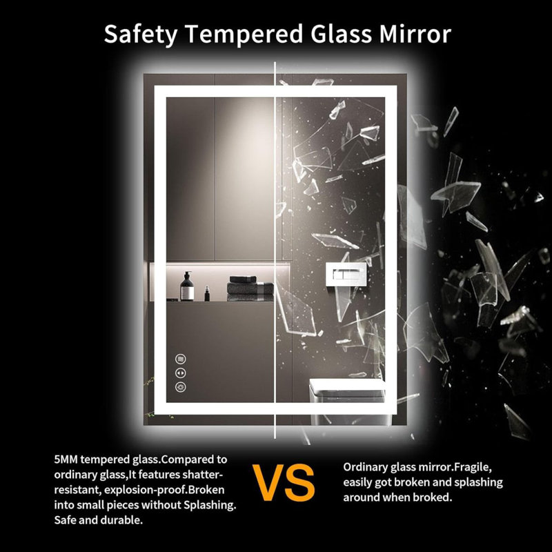 Miroir de salle de bain sans cadre à DEL, miroir intelligent, 31,93 po x 23,93 po