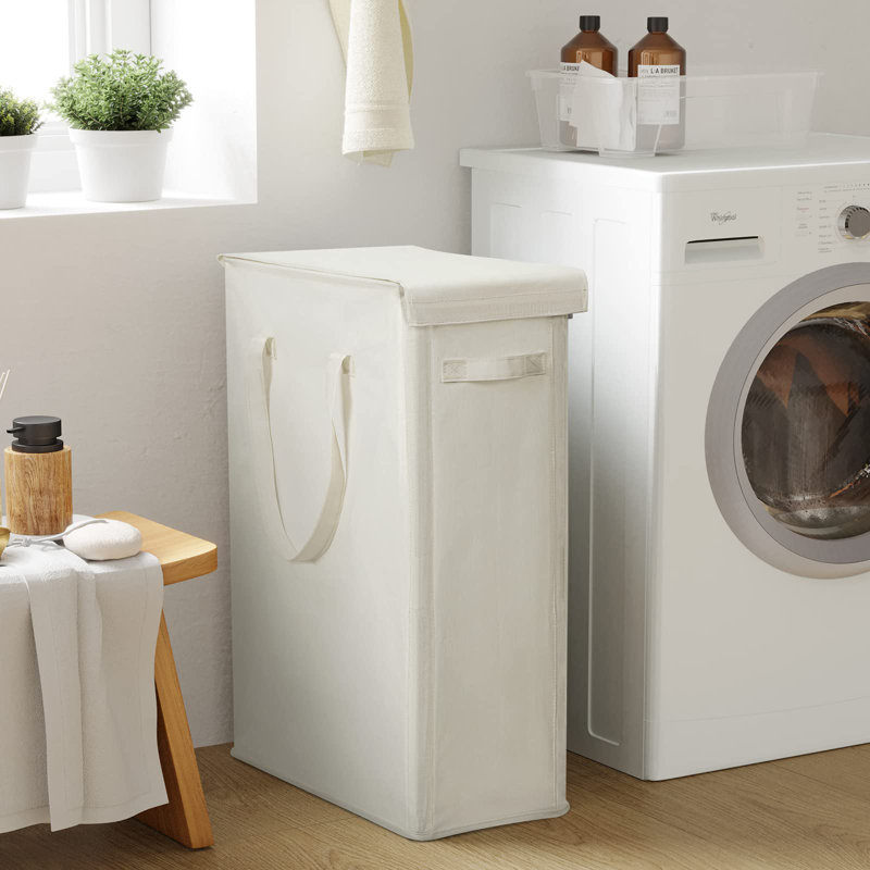 60L Slim Laundry Hamper With Lid Narrow Laundry Basket With Handle Upgrade Foldable Dirty Clothes Hamper(25.6 Inches), Beige