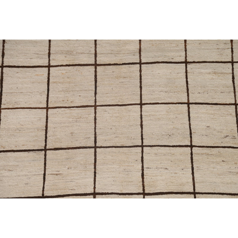 Tapis beige en laine noué à la main de conception unique 5 pi 0 po x 6 pi 6 po New Age