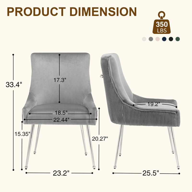Velvet Upholstered Side Chair With Silver Legs , Gray, Silver
