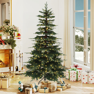 6.5 Ft Layered Pre-Lit  Fir Christmas Tree with Multi-Mode Lights