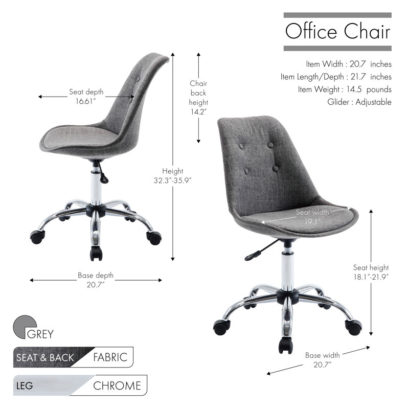 Chaise de travail en tissu Gina, Gris