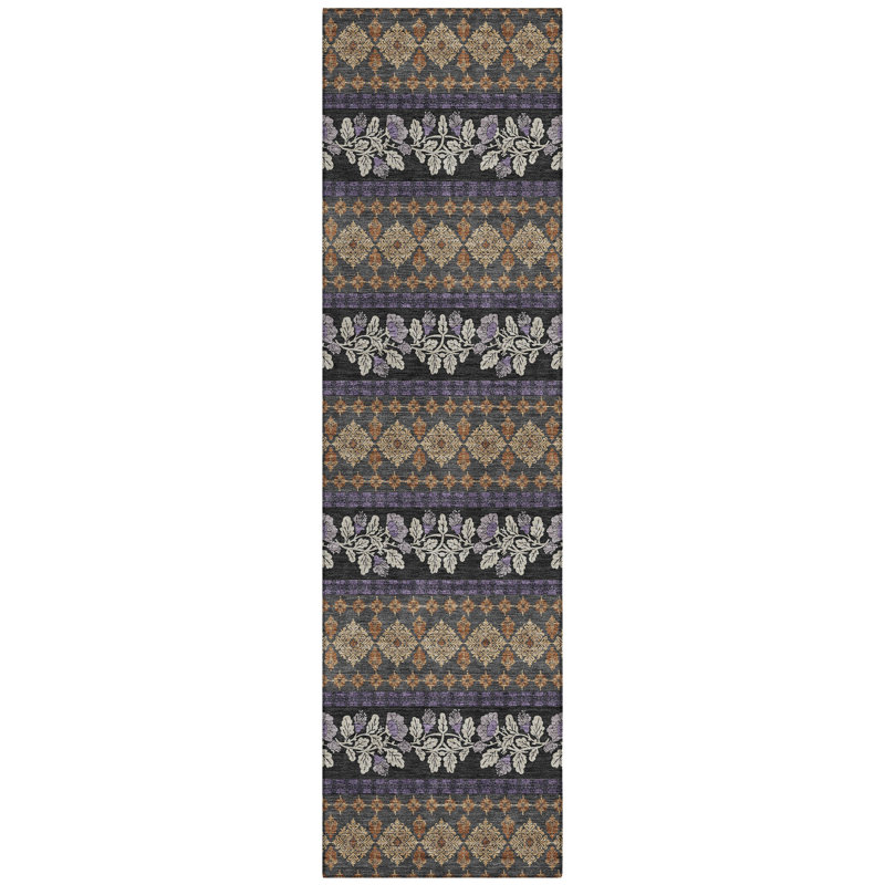 Machine Washable Indoor/Outdoor Chantille ACN2465 Stripes Rug, 2'3" x 7'6" Runner, Plum