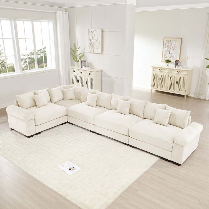 Canapé modulaire surdimensionné surdimensionné en nuage, canapé-lit modulaire convertible avec accoudoirs très larges, 18 coussins décoratifs en velours côtelé de qualité supérieure, conception ergonomique, assemblage facile, pour étude, beige