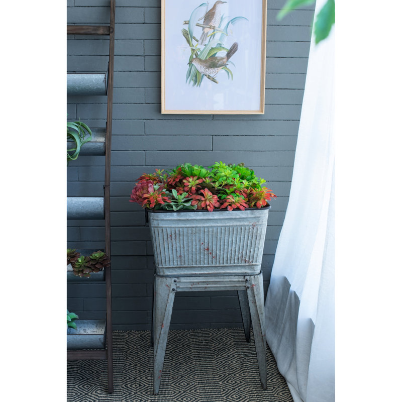 20.5X20.5X21 Inches, Galvanized Iron Tub Stand, Planting, Entertaining, Rustic Decor Style, Rivet Details